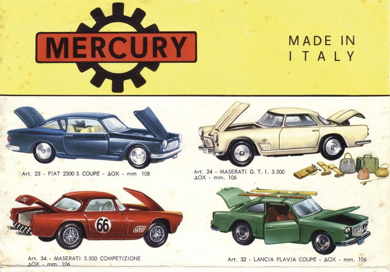 Spotlight Italian model car manufacturer Mercury and its first four 1/