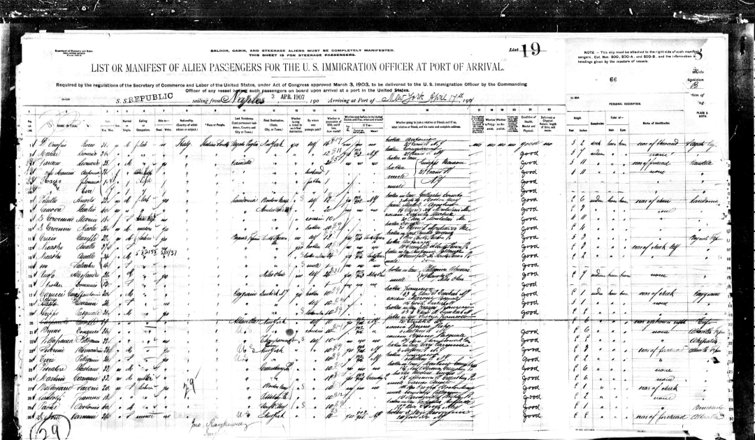 Immigration records at the American Family Immigration History Center