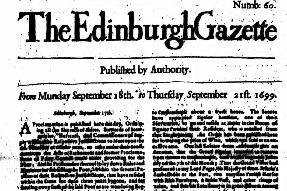 Edinburgh Gazette the oldest newspaper in the British Newspaper