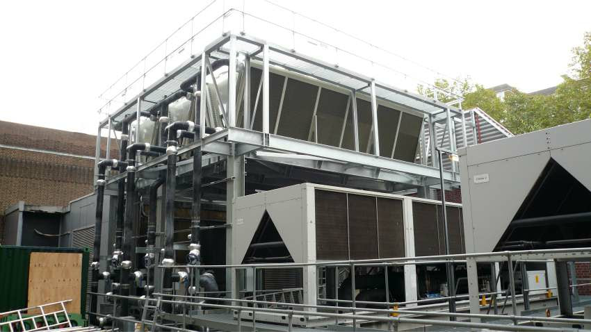 steel support gantry platform rooftop dry coolers building services