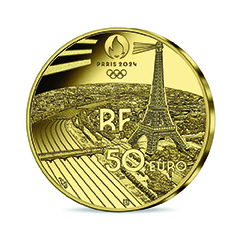 One side of an Olympic Games special coin depicting the Eiffel Tower