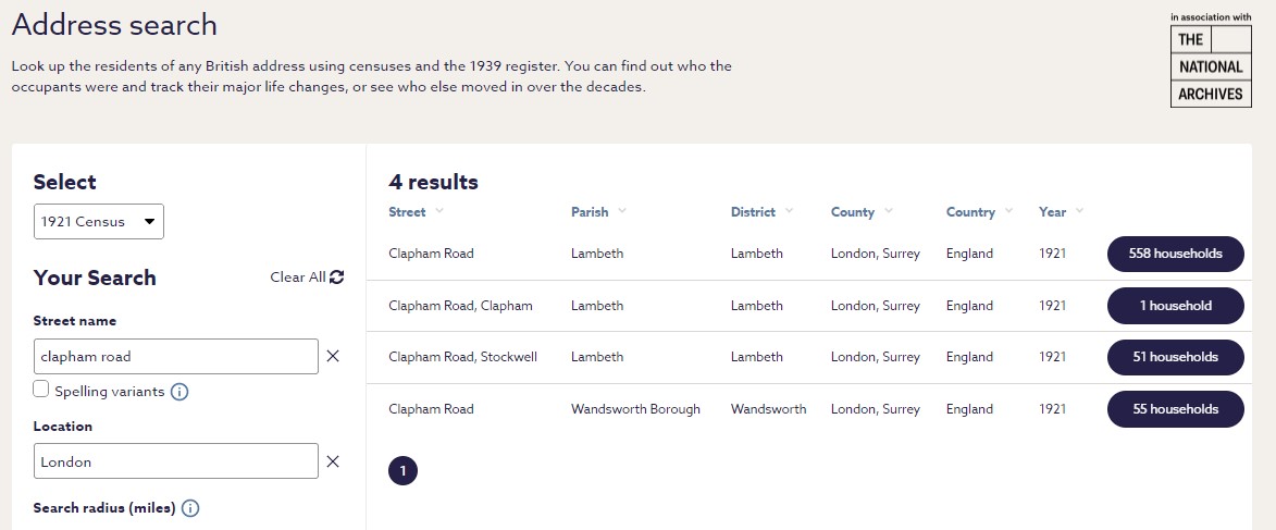 1921 Census - address search