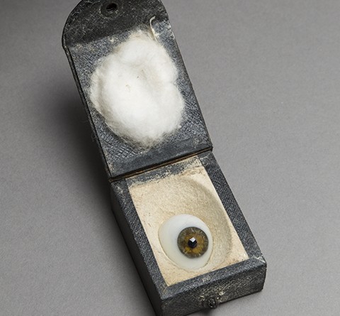 The glass eye which Hadley wore, after the loss of his eye during the Battle of Amiens.