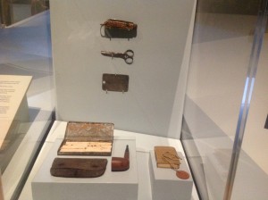 The poignancy of personal effects – penknife, mirror, scissors, pipe, tobacco pouch and cigarettes belonging to soldier Albert Tattersall from Moston, Manchester who died after being wounded on the first day of the Battle of the Somme, in July 1916.