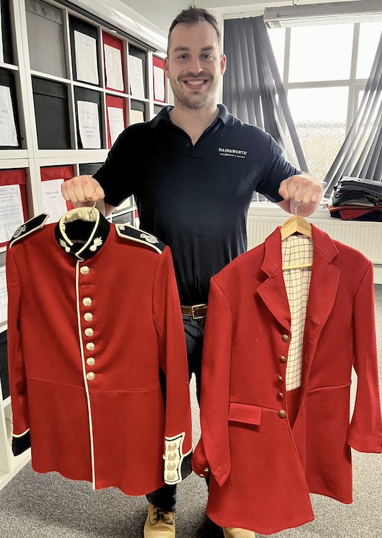 John Hainsworth, pictured, with a Grenadier Guard jacket made from the famously flawless Haisworth cloth.