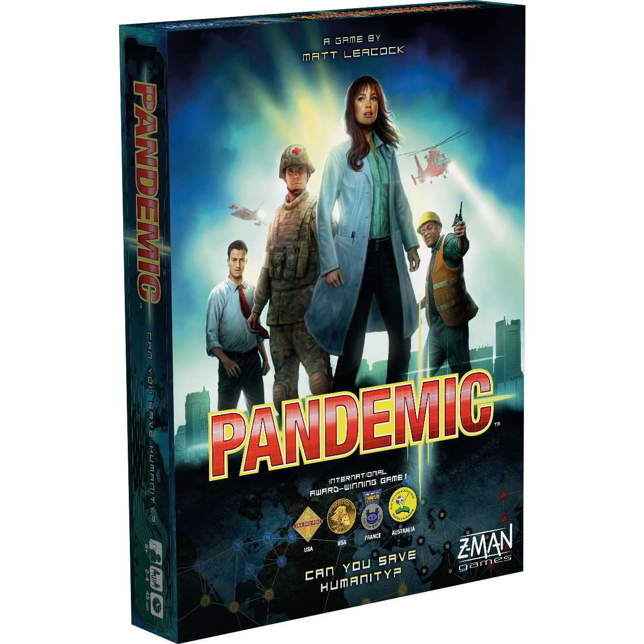 The board game box for the cooperative game Pandemic