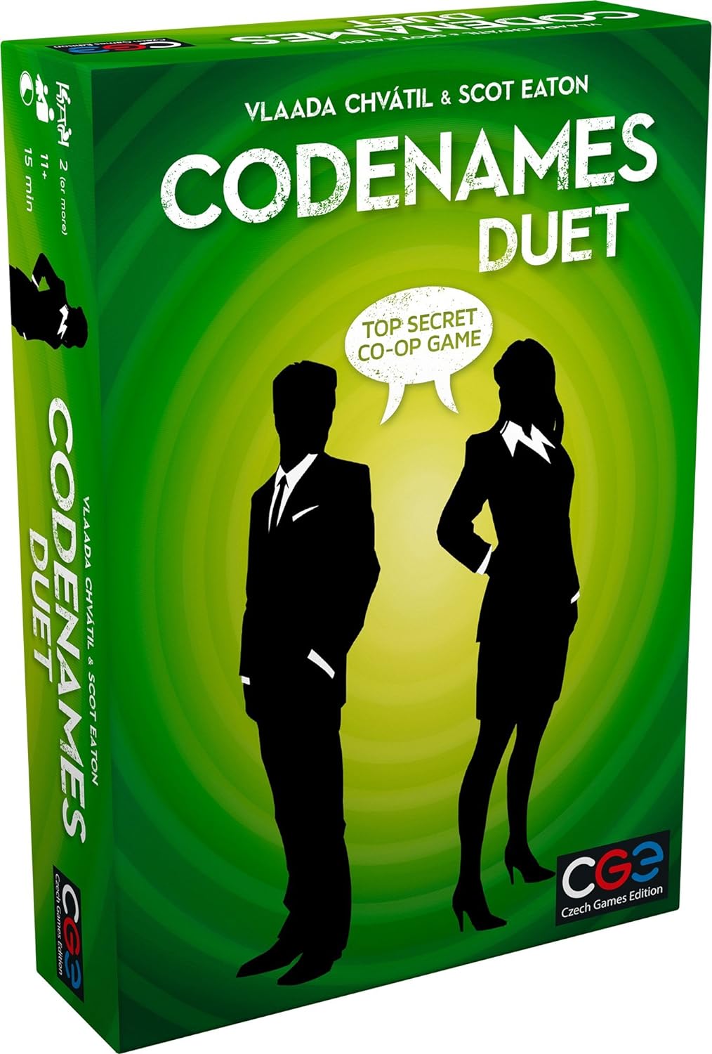 The board game box for Codenames: Duet, a cooperative two player game